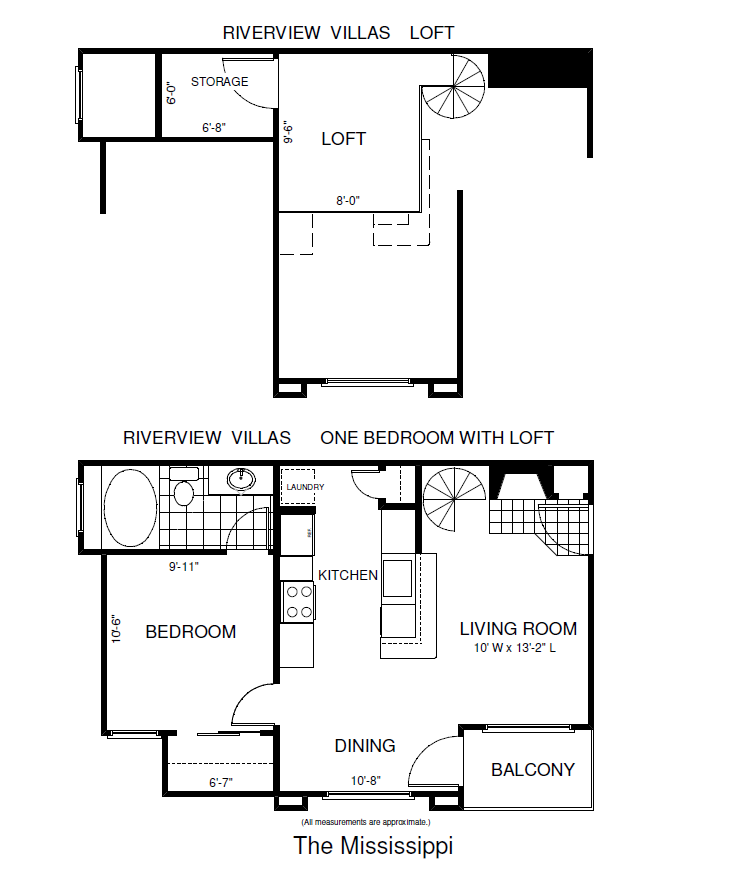 Floor plan for 1 bed, 1 bath, 689 sqft